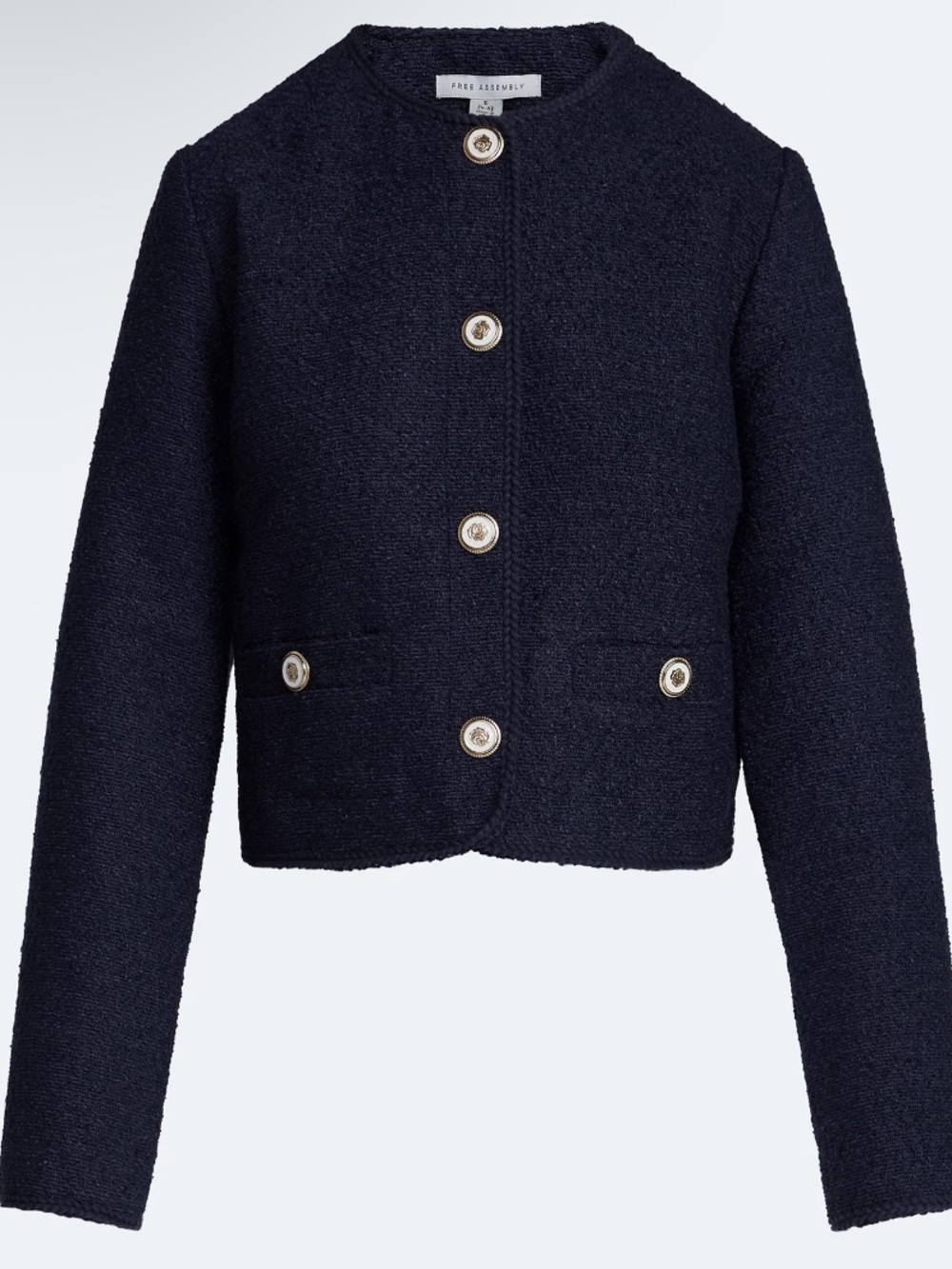 Free Assembly Women's Collarless Nubby Jacket with Long Sleeves